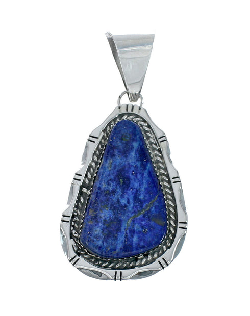 Navajo Sterling Silver And Lapis Bead Pendant Necklace Set X10689